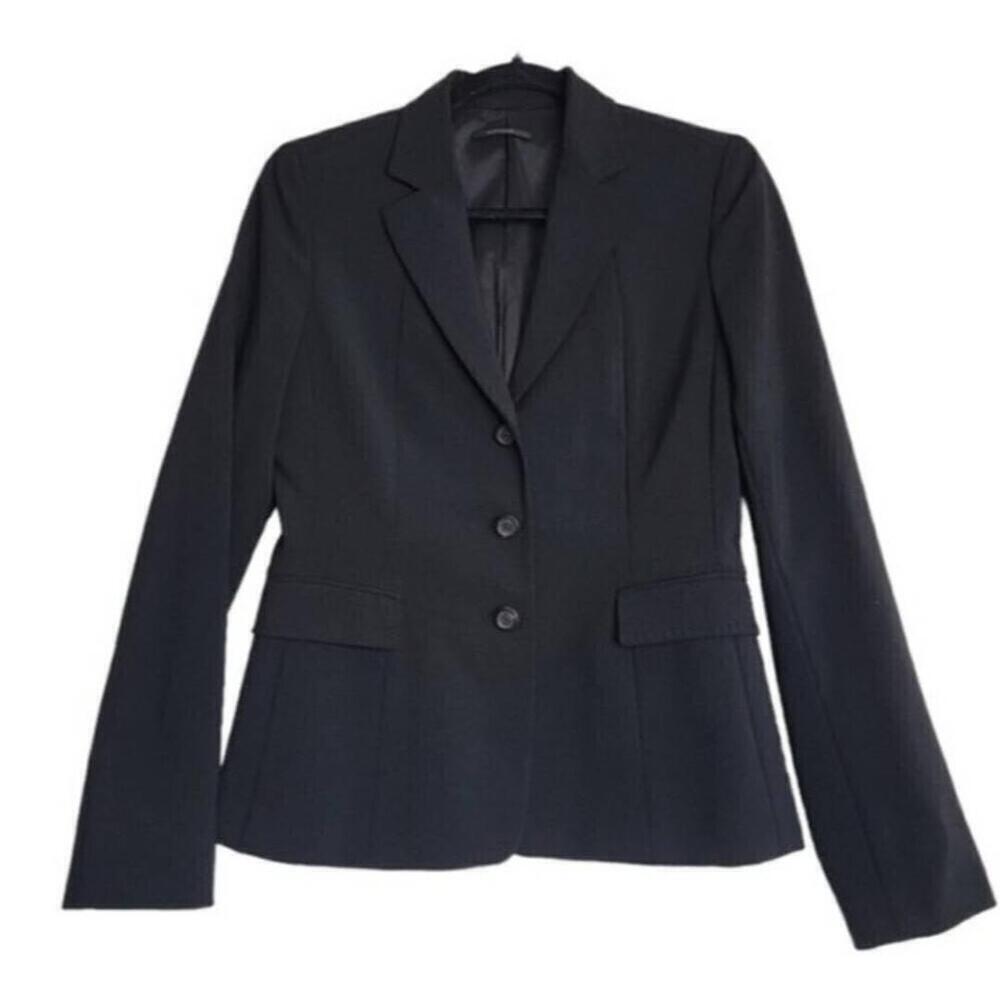 Elie Tahari Black Three Button Blazer Notched Lapel Jacket Size 4